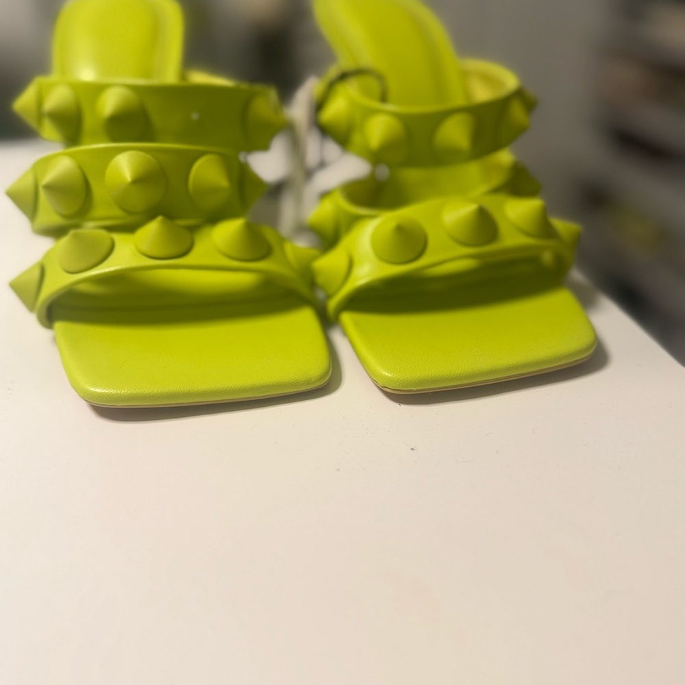 Zara Vibrant Lime Green Studded Sandals